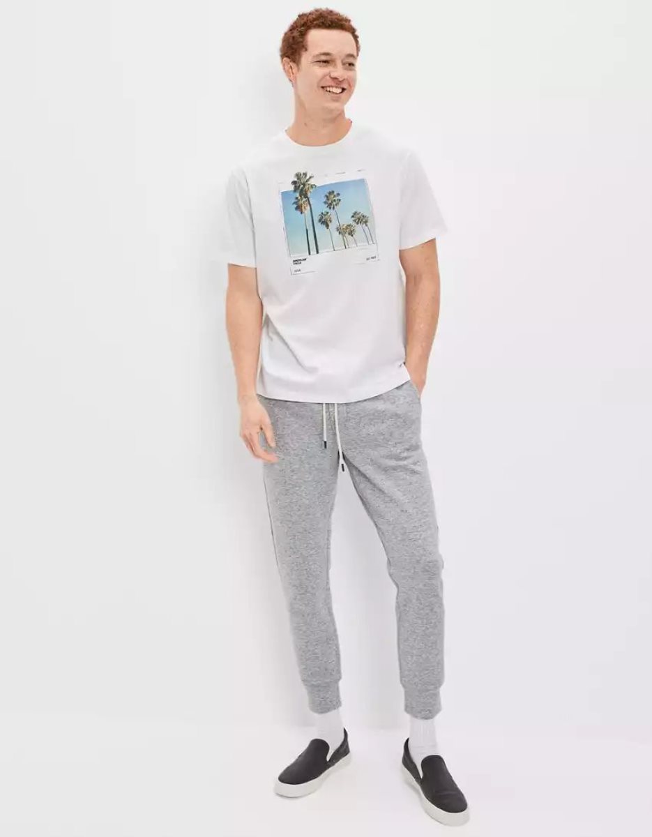 T Shirt Graphique American Eagle AE Super Soft Photoreal Blanche Homme | HMW-01518380